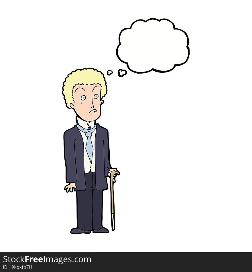 cartoon unhappy gentleman with thought bubble