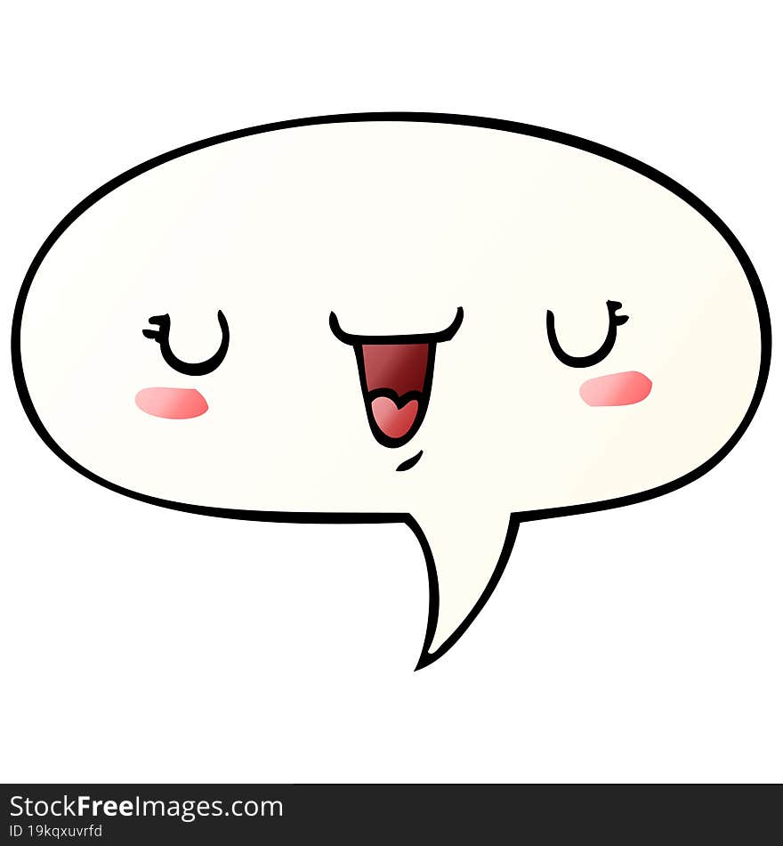 cute happy face cartoon with speech bubble in smooth gradient style