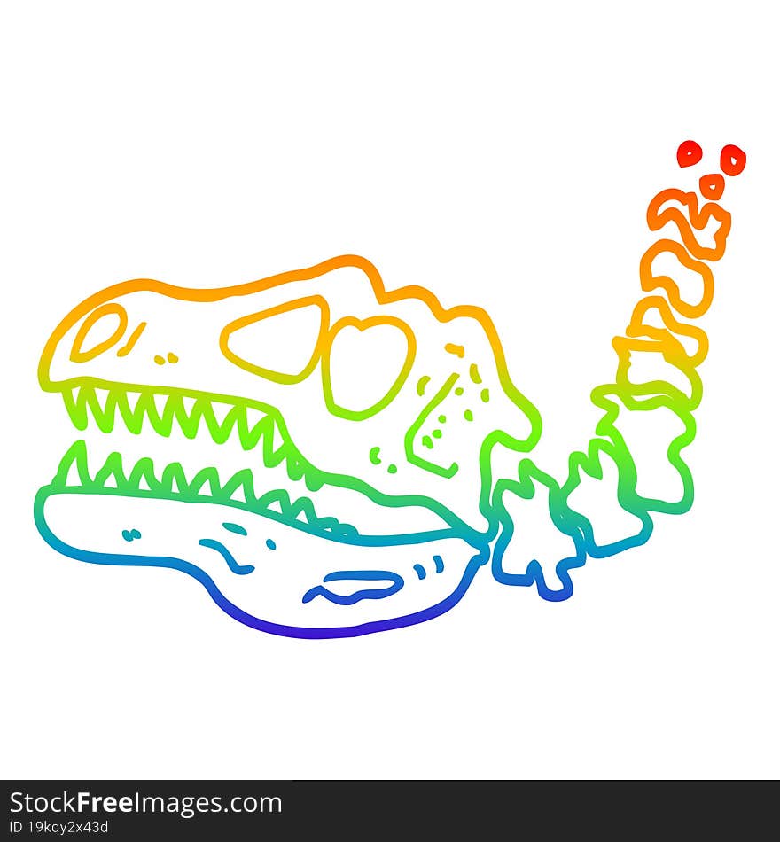 rainbow gradient line drawing of a cartoon dinosaur bones