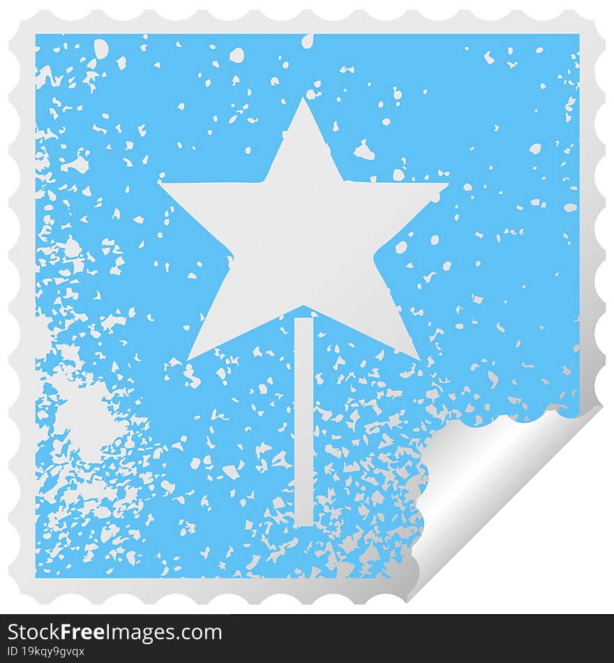 distressed square peeling sticker symbol star wand