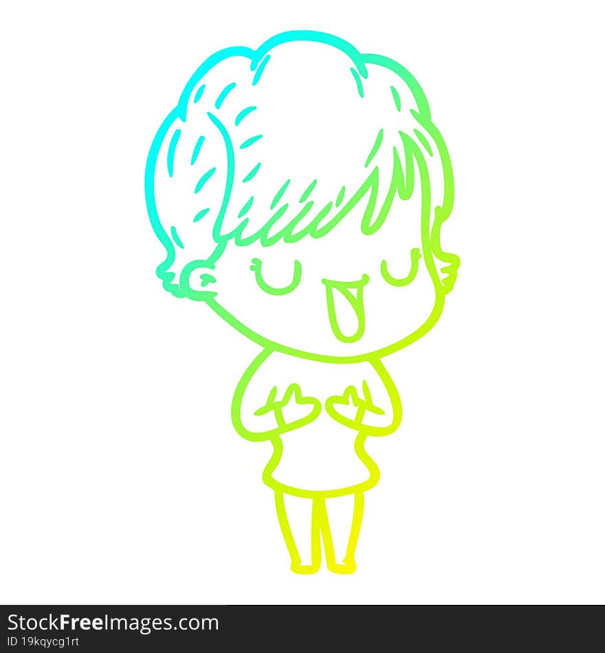 cold gradient line drawing of a cartoon woman talking