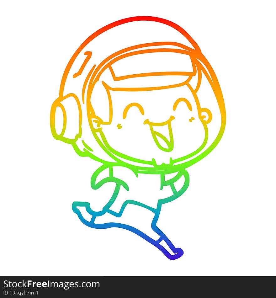 Rainbow Gradient Line Drawing Happy Cartoon Astronaut