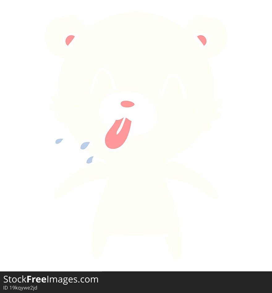 rude flat color style cartoon polar bear sticking out tongue