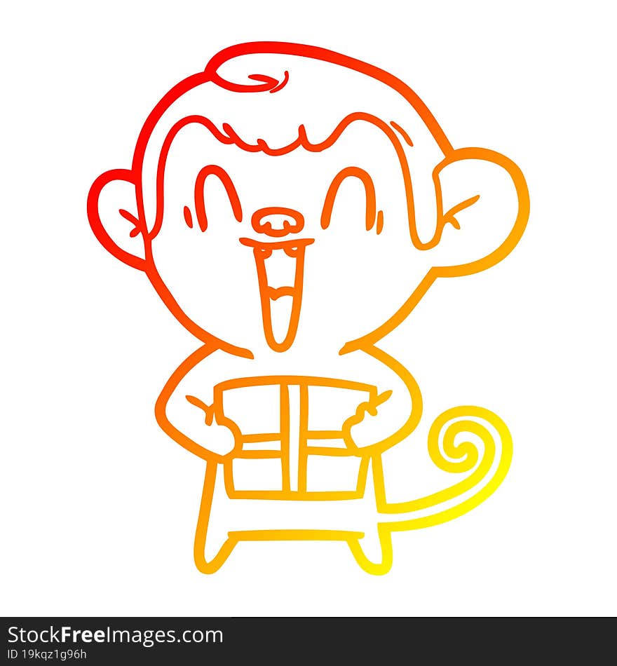 warm gradient line drawing cartoon laughing monkey