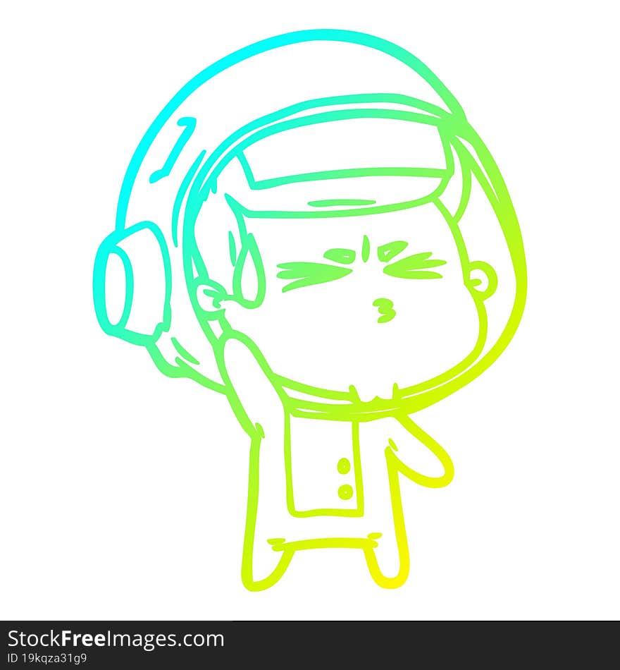 cold gradient line drawing cartoon stressed astronaut