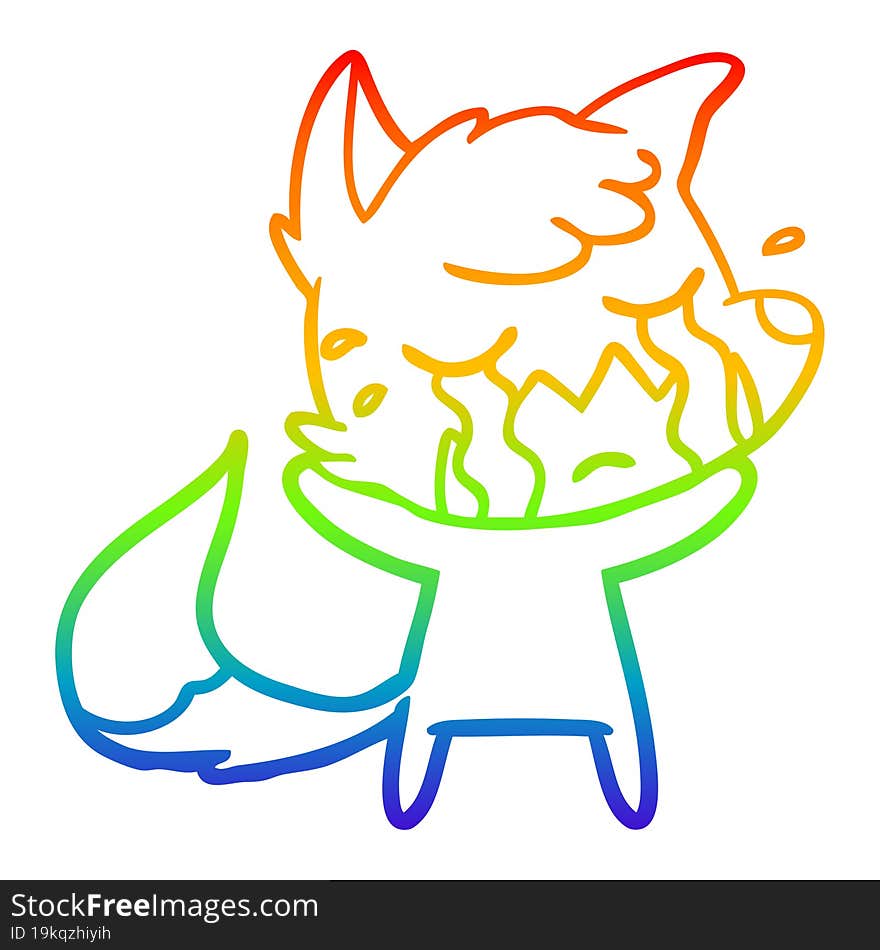 rainbow gradient line drawing crying fox cartoon