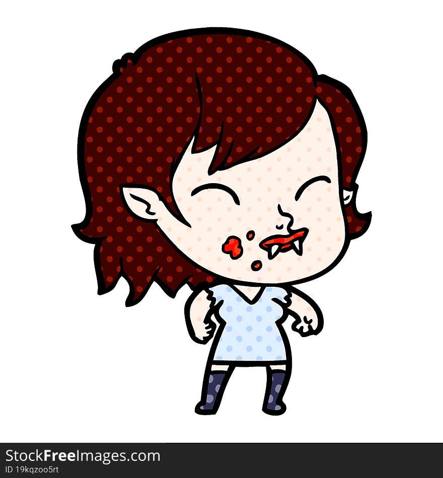 cartoon vampire girl with blood on cheek. cartoon vampire girl with blood on cheek