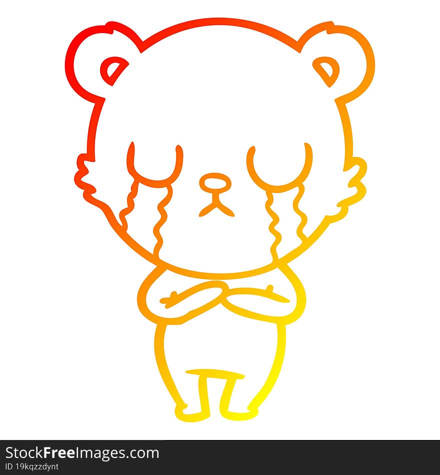 warm gradient line drawing crying polar bear cartoon