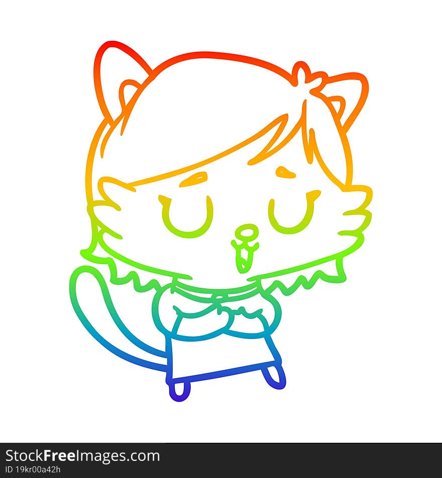 rainbow gradient line drawing cat girl