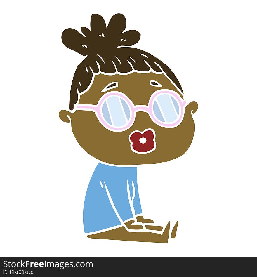 flat color style cartoon sitting woman wearing spectacles