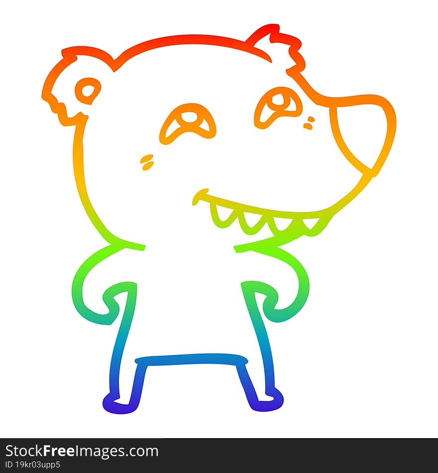 rainbow gradient line drawing cartoon bear showing teeth