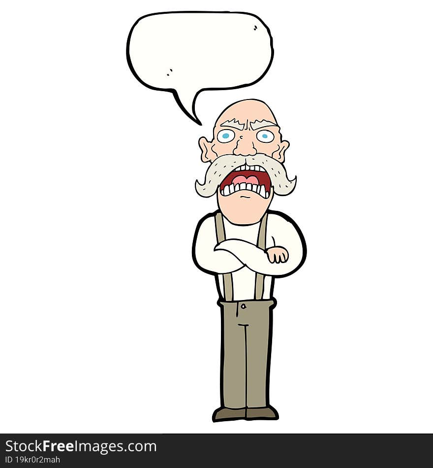 cartoon shocked old man with speech bubble