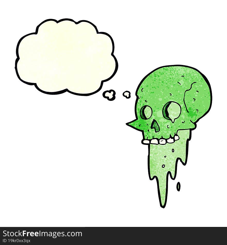 gross halloween skull cartoon with thought bubble