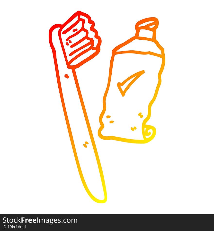 warm gradient line drawing of a cartoon tooth brush and paste