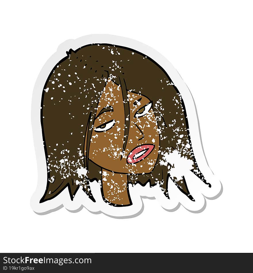 retro distressed sticker of a cartoon annoyed woman