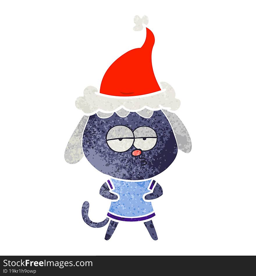 Retro Cartoon Of A Bored Dog Wearing Santa Hat