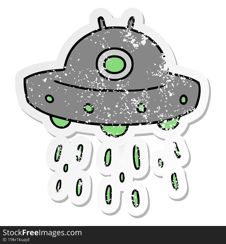 distressed sticker cartoon doodle of an alien ship