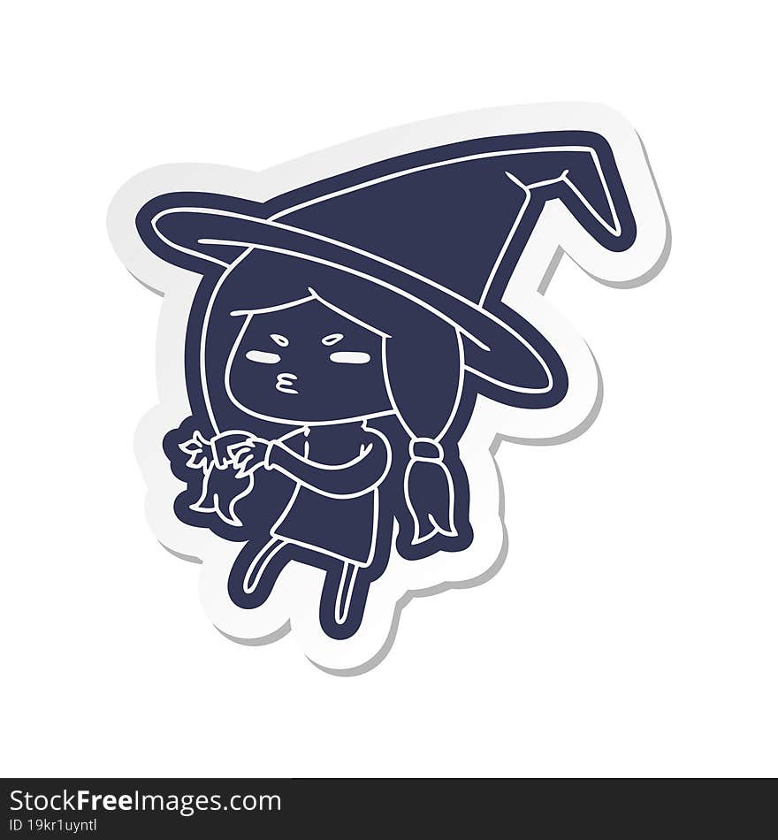 cartoon sticker of a cute witch kawaii girl