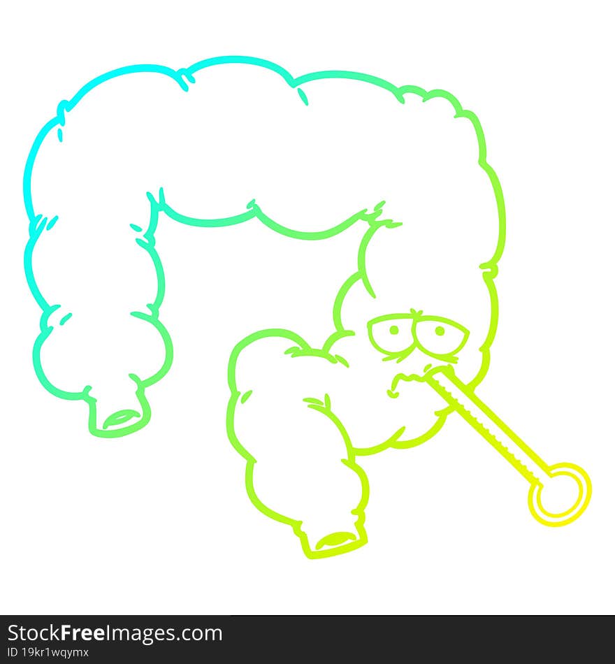 Cold Gradient Line Drawing Cartoon Unhealthy Colon