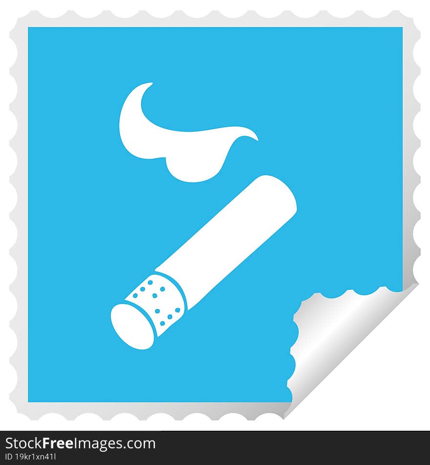 square peeling sticker cartoon of a smoking cigarette