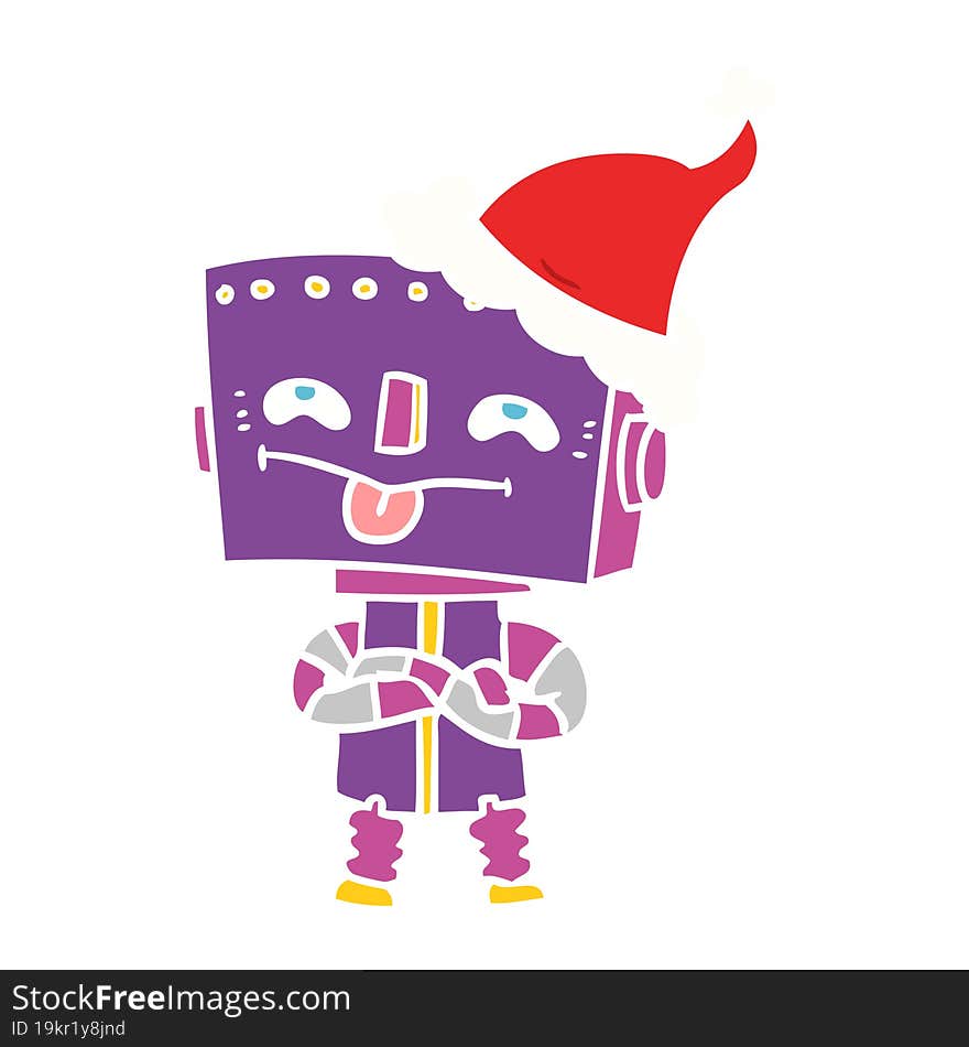 flat color illustration of a robot wearing santa hat