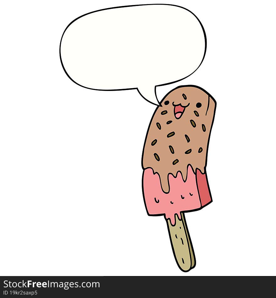 cute cartoon happy ice lolly with speech bubble