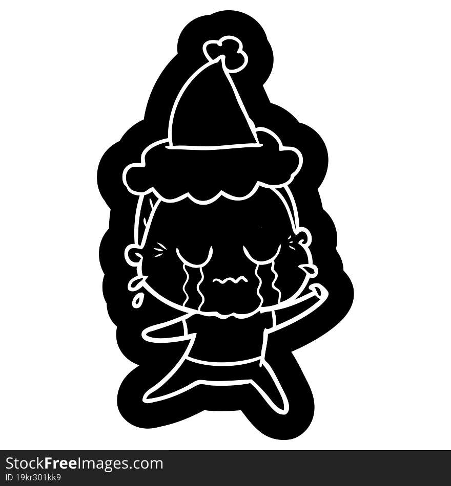 cartoon icon of a crying old lady wearing santa hat