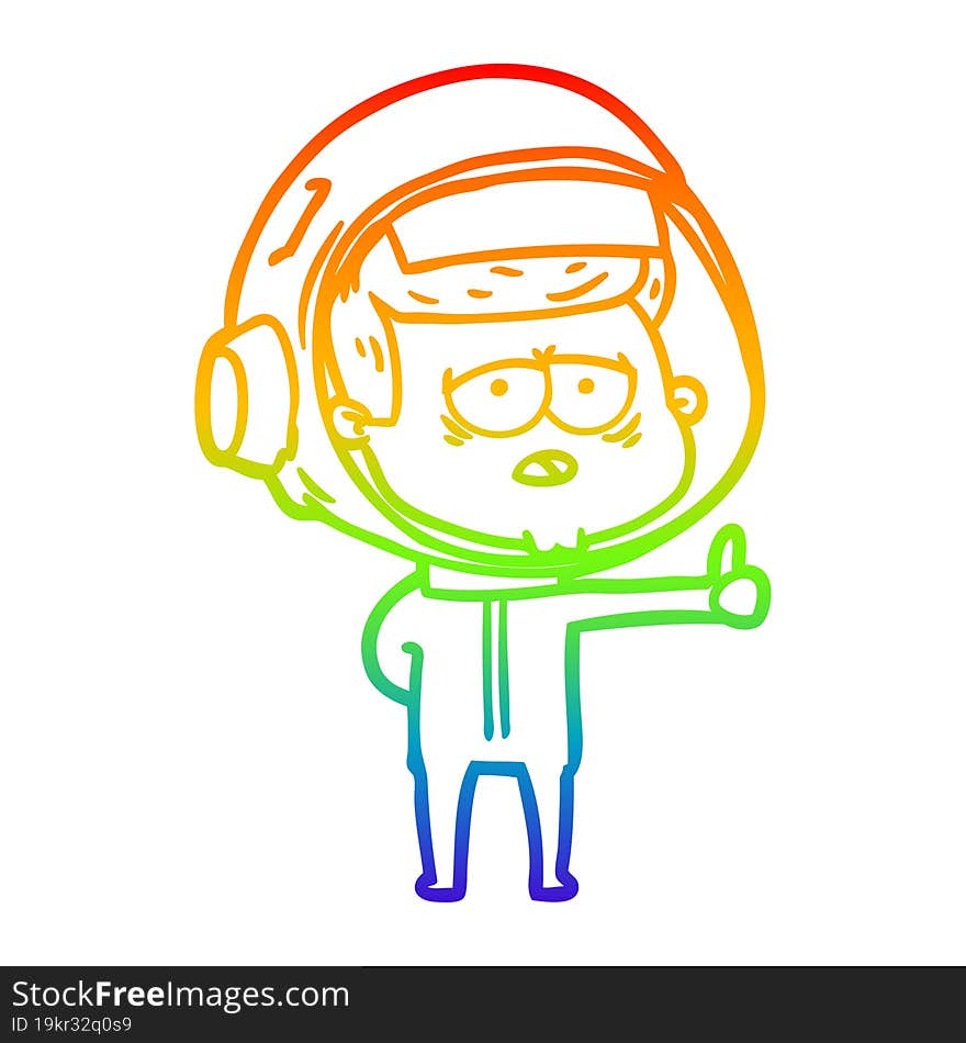 rainbow gradient line drawing cartoon tired astronaut