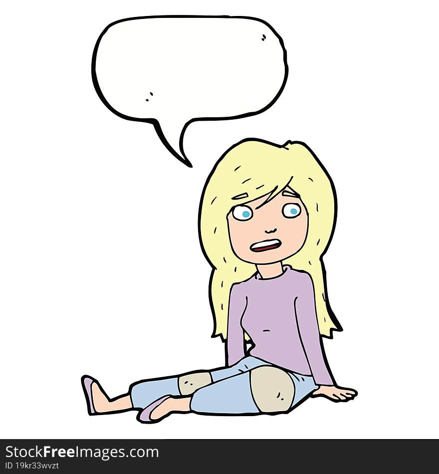 Cartoon Girl Sitting On Floor With Speech Bubble