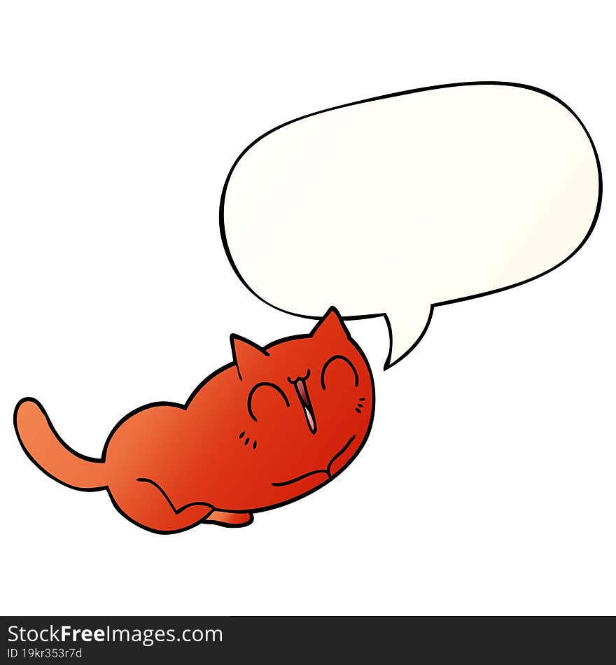 happy cartoon cat and speech bubble in smooth gradient style