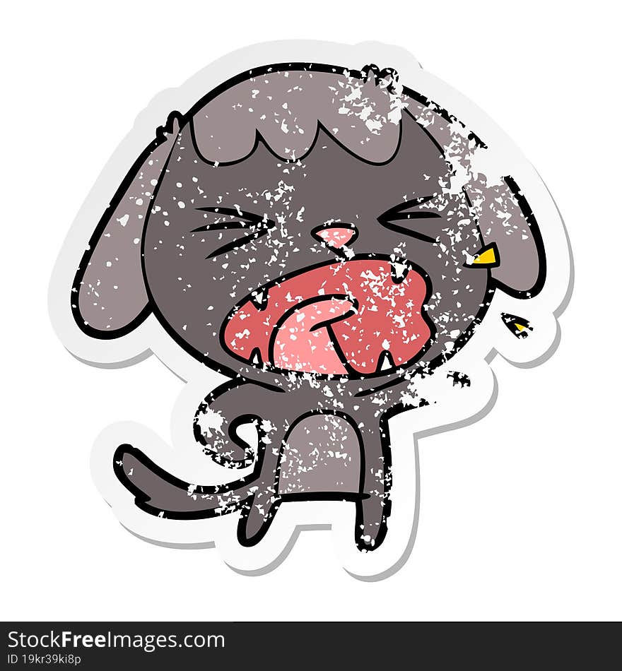 distressed sticker of a cute cartoon dog barking