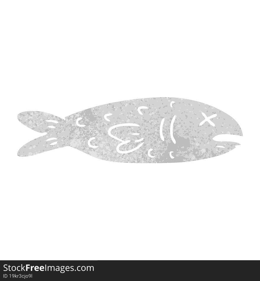 retro cartoon doodle of a dead fish