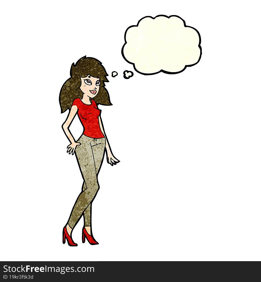 cartoon pretty woman with thought bubble