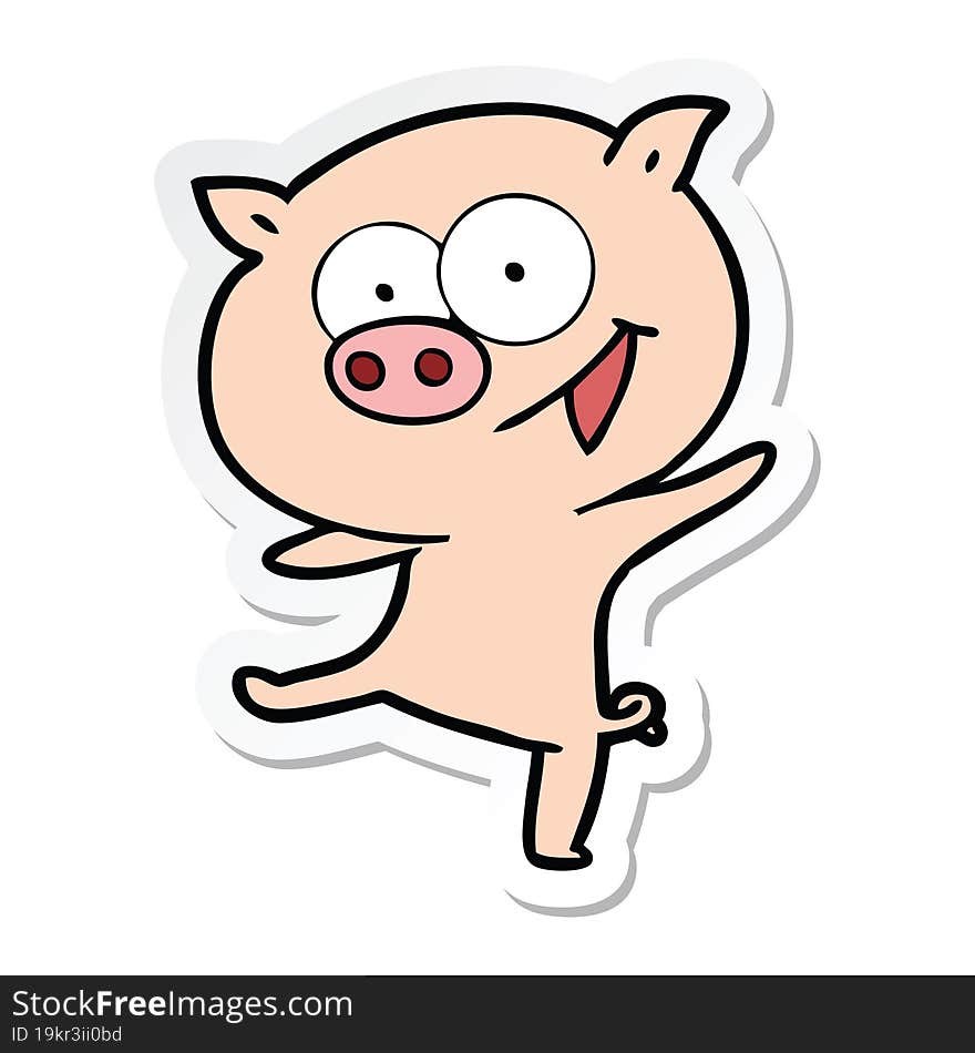 sticker of a cheerful dancing pig cartoon