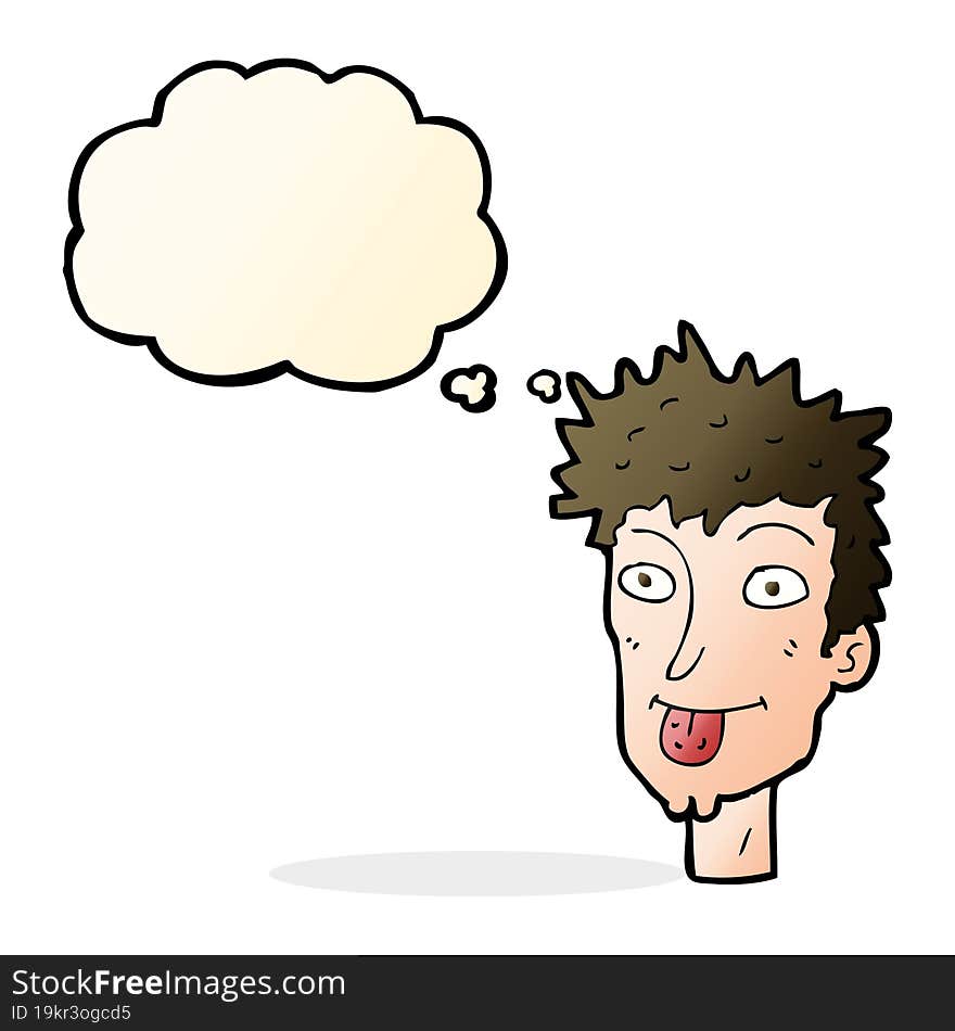 cartoon man sticking out tongue with thought bubble