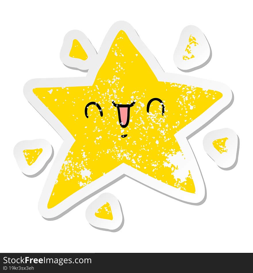 distressed sticker of a cartoon happy star