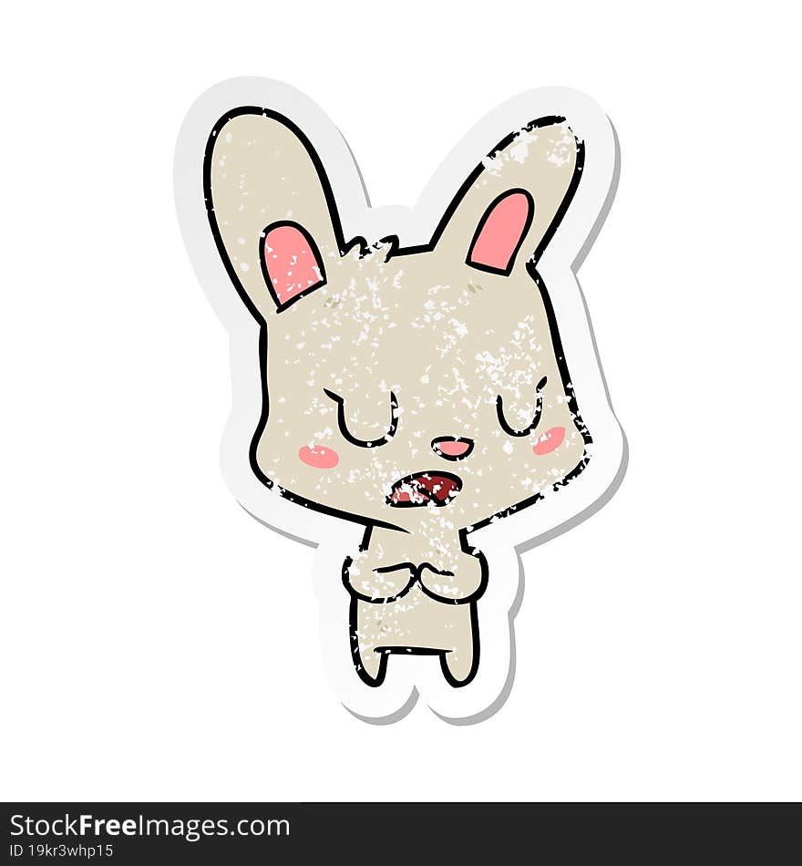 Distressed Sticker Of A Cartoon Rabbit Talking