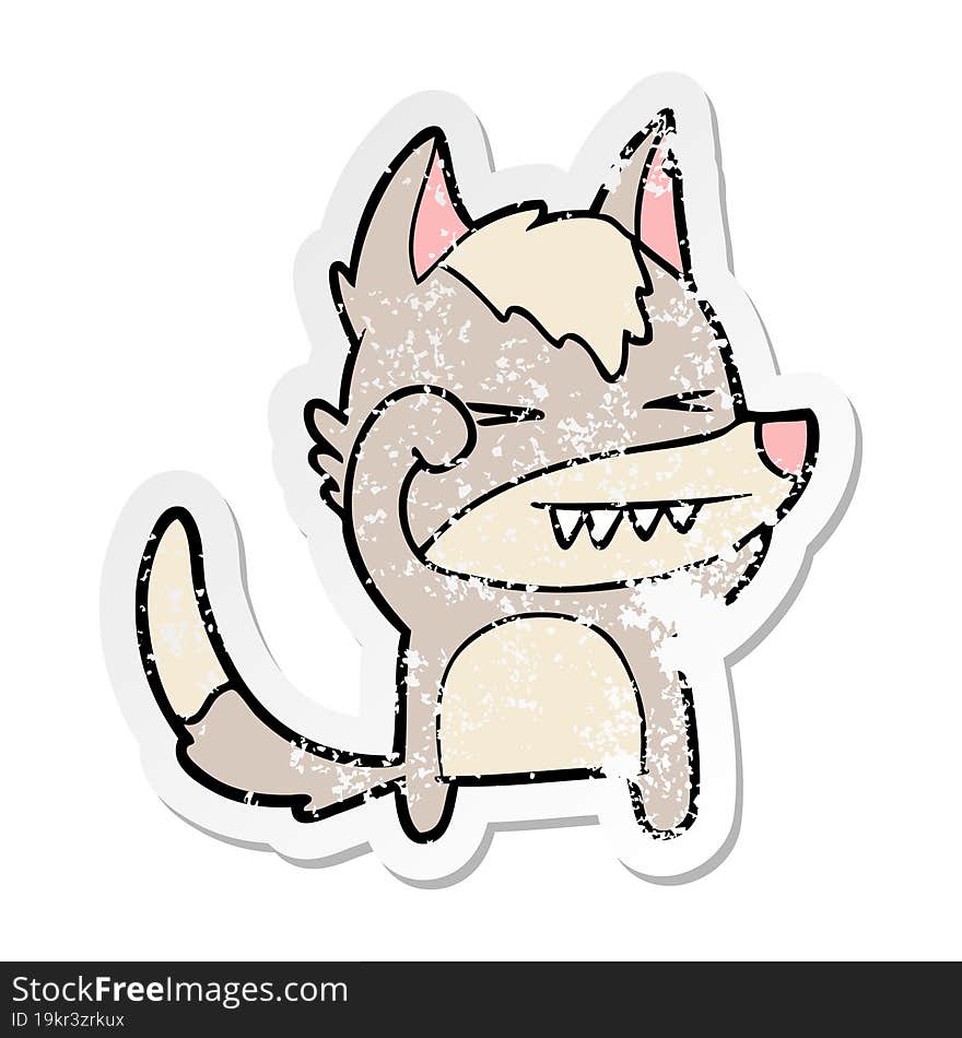 distressed sticker of a tired wolf cartoon