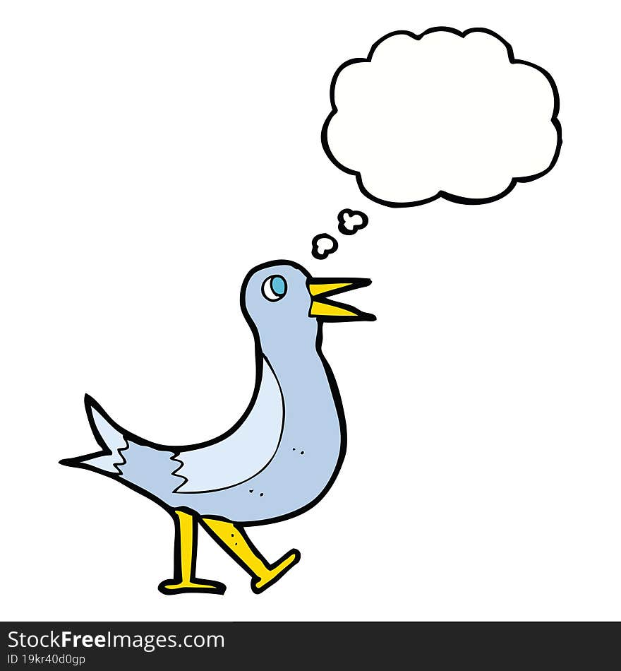 cartoon walking bird with thought bubble