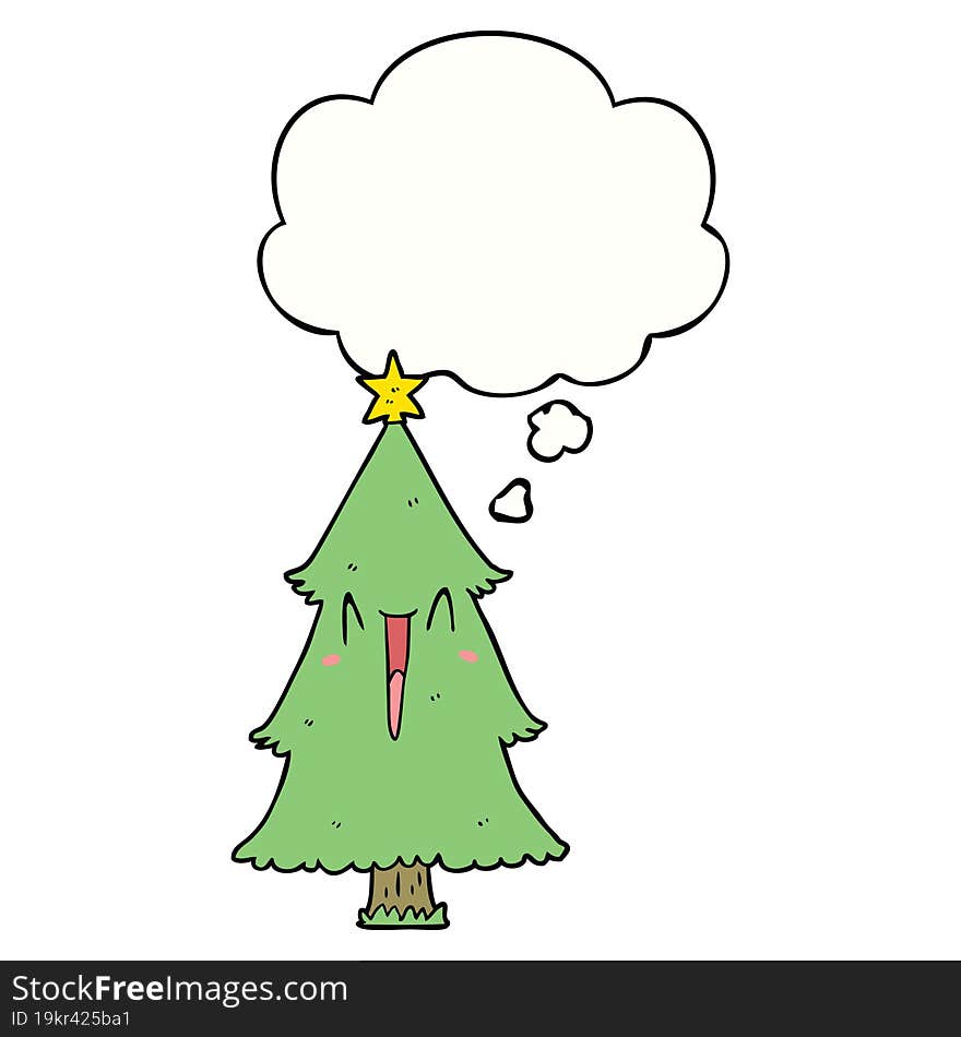 cartoon christmas tree with thought bubble. cartoon christmas tree with thought bubble