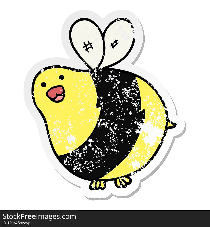 distressed sticker of a cartoon bee