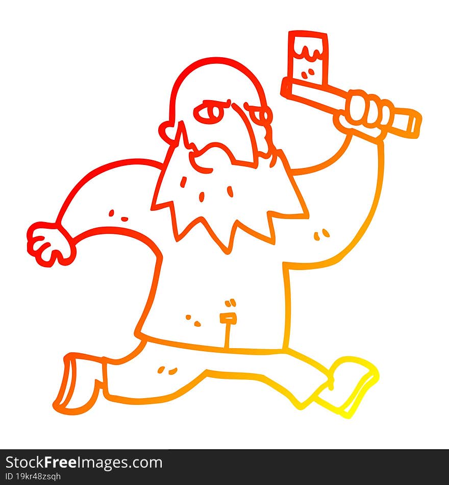 warm gradient line drawing of a cartoon man with bloody axe