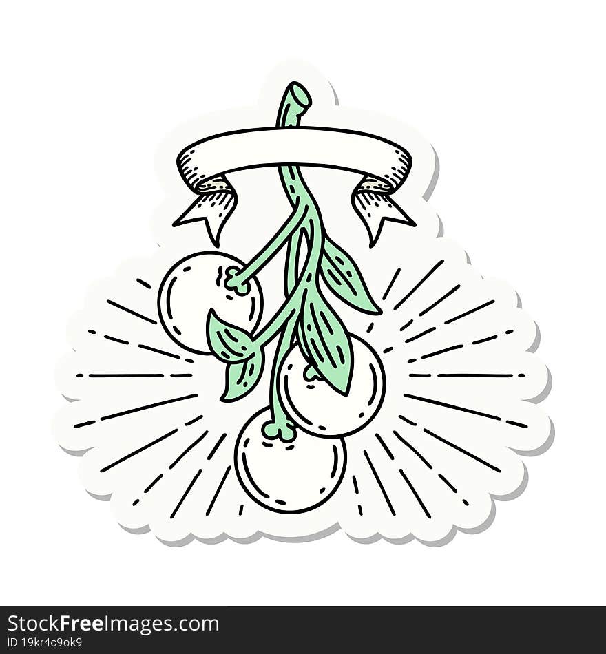 sticker of tattoo style mistletoe berries