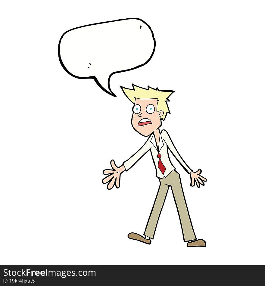 cartoon stressed man with speech bubble