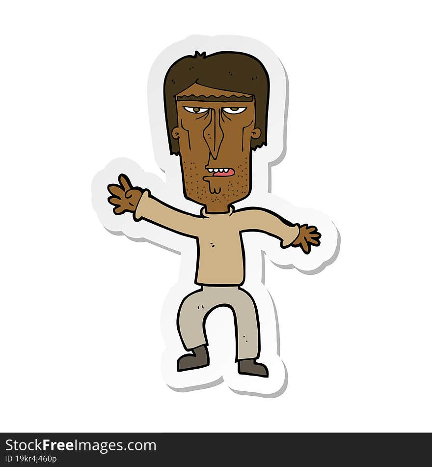 sticker of a cartoon angry man waving warning