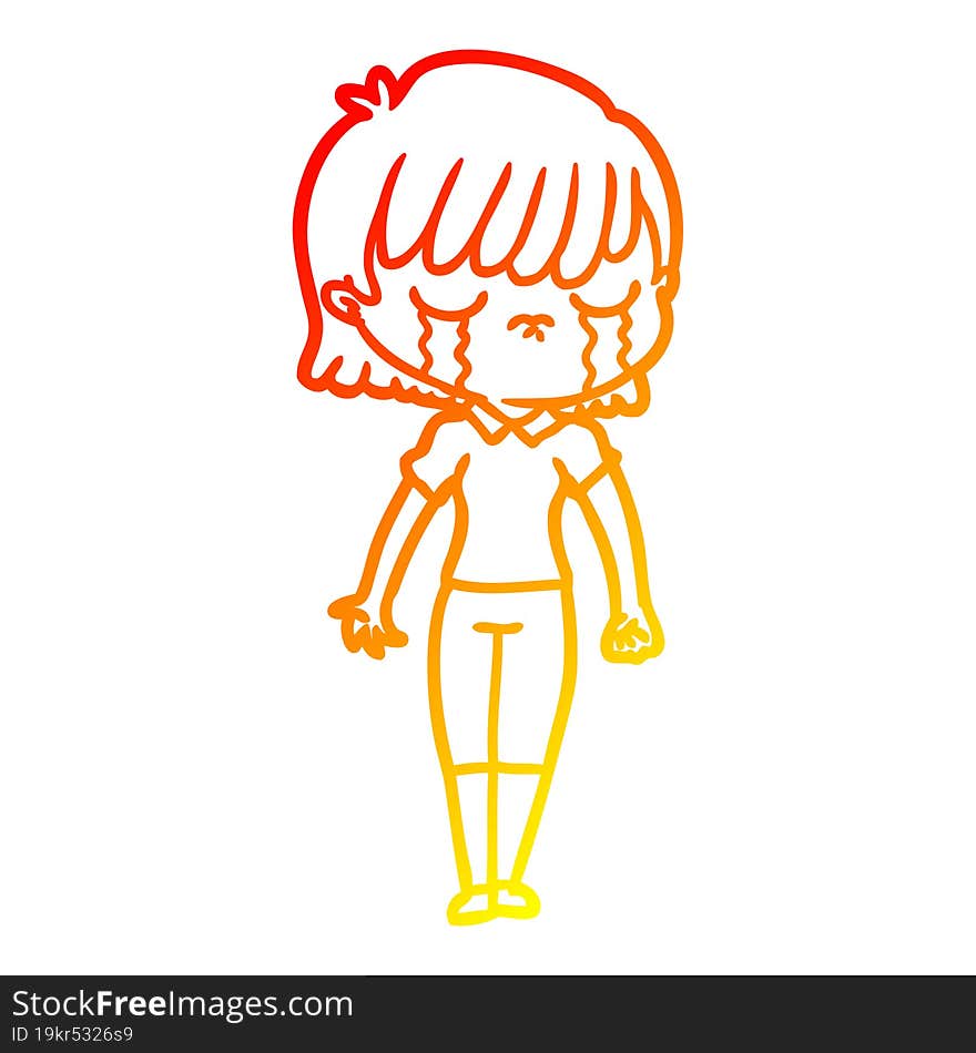 warm gradient line drawing of a cartoon woman crying