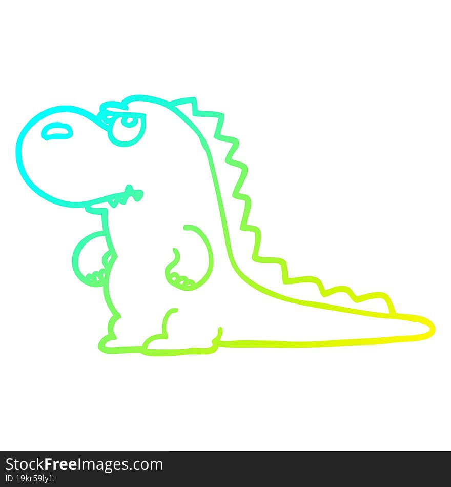 Cold Gradient Line Drawing Cartoon Annoyed Dinosaur