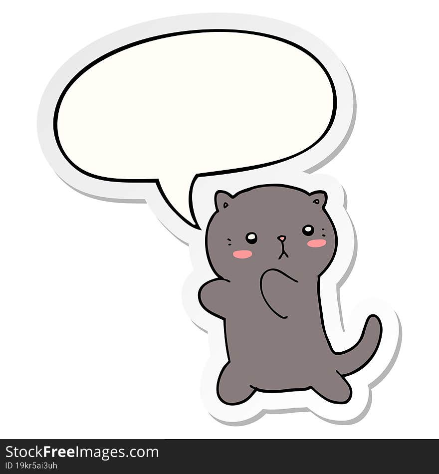 cute cartoon cat and speech bubble sticker