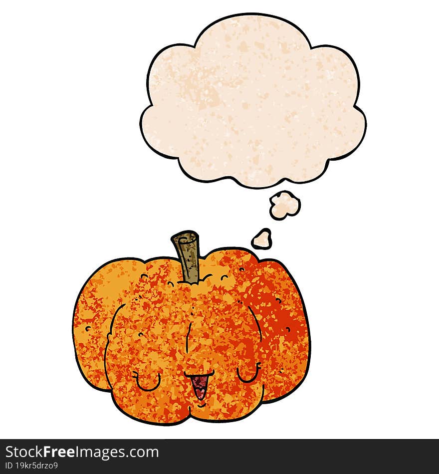 cartoon pumpkin and thought bubble in grunge texture pattern style