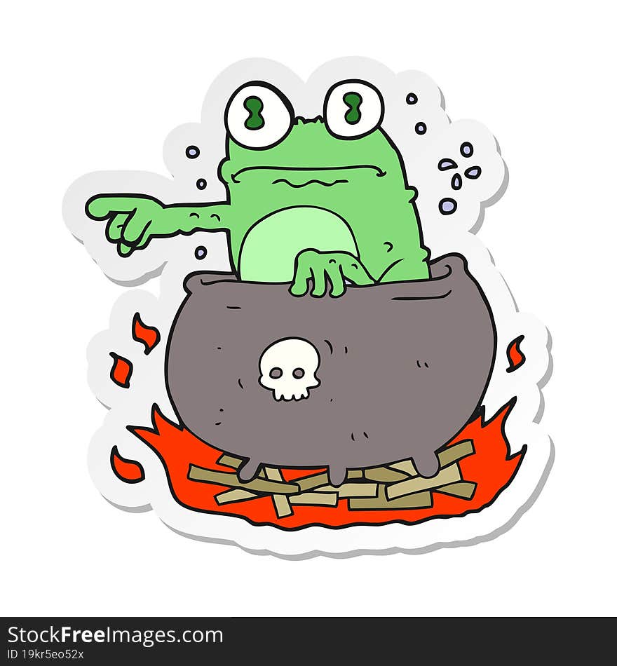 sticker of a cartoon halloween toad in cauldron